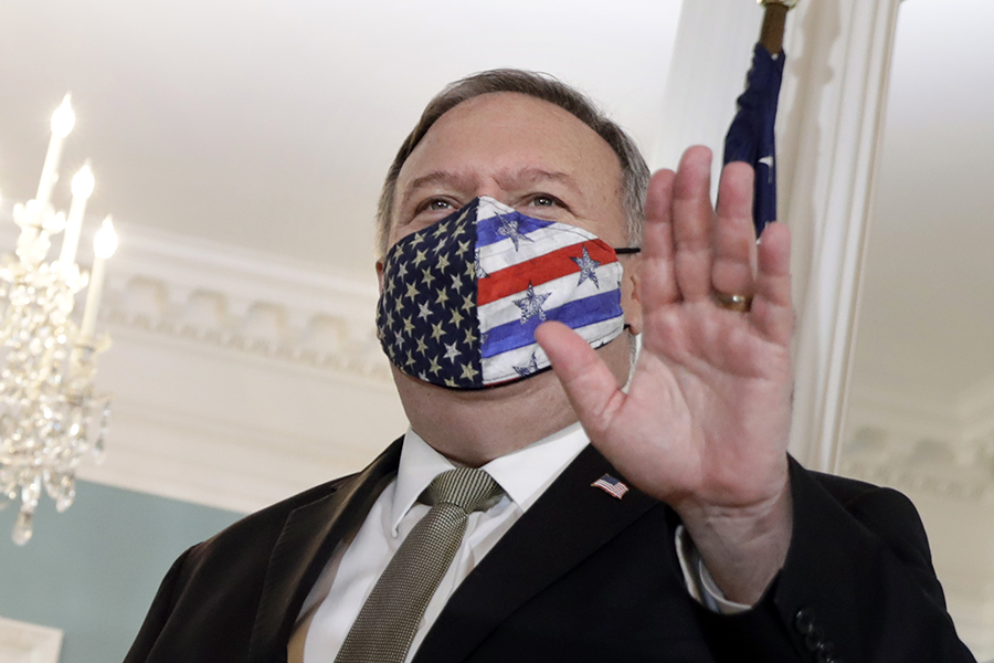 U.S. Secretary of State Mike Pompeo greets reporters at the State Department on Oct. 19. Two days later he reaffirmed the U.S. position that New START 