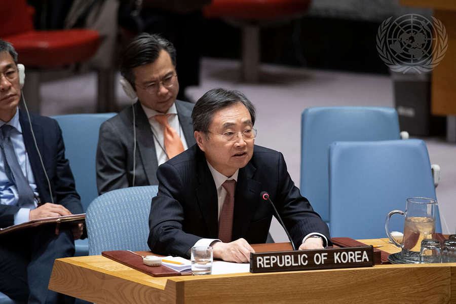 South Korean Amb. Cho Hyun speaks to the UN Security Council in 2019. At this year's meeting of the UN General Assembly First Committee, he expressed hopes that a peace process with North Korea could progress. (Photo: Evan Schneider/United Nations)