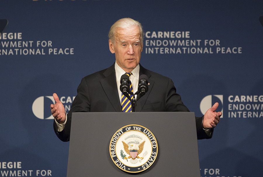 Then-Vice President Joe Biden highlights Obama-Biden administration accomplishments and future challenges in dealing with nuclear weapons in an address at the Carnegie Endowment for International Peace in Washington D.C., January 11, 2017.  (Photo by Chris Kleponis/AFP via Getty Images)