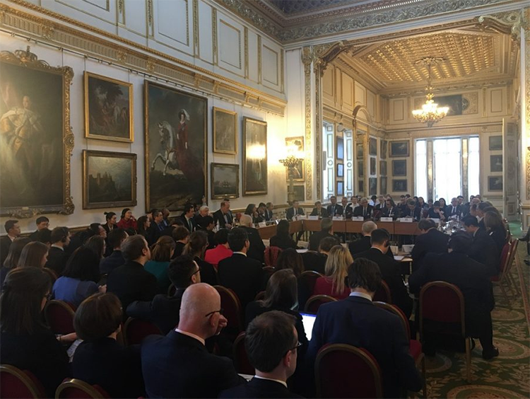 Delegations from China, France, Russia, the United Kingdom, and the United States at the P5 nuclear consultative process meeting in London in February 2020.  (Photo: Aidan Liddle/Foreign, Commonwealth & Development Office)