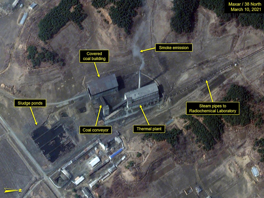 Smoke emssions observed at the thermal plant at North Korea's Yongbyon nuclear weapons complex, March 10. (Source: Maxar/38 North)