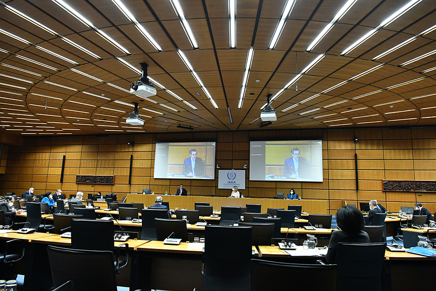 IAEA Director-General Rafael Grossi delivers his remarks at the opening of the Board of Governors Meeting held at the Agency headquarters in Vienna, Austria on March 1. (Photo: Dean Calma / IAEA)