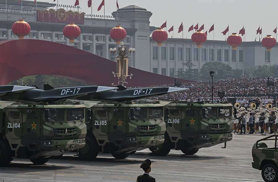 China recently deployed the D-17, a new kind of medium-range ballistic missile with a hypersonic glide vehicle, that may be nuclear-capable. Because they fly at low altitude, hypersonic gliders may cause problems for U.S. missile defense systems. (Photo: Kevin Frayer/Getty Images)