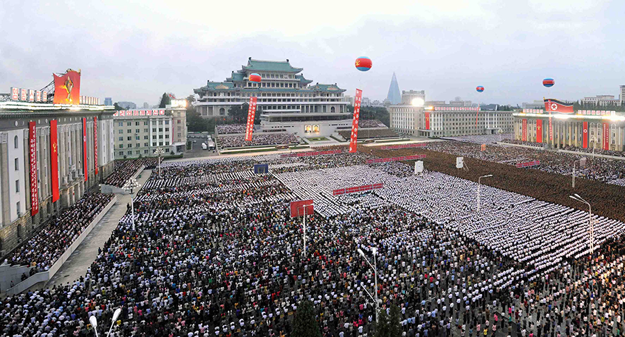 This September 2017 picture, released by North Korea's official Korean Central News Agency (KCNA), shows North Koreans holding a celebration rally at Kim Il Sung Square in Pyongyang during a period when tensions with the United States were on the rise. Even in less fraught times, as now, engaging with North Korea is difficult.  (Photo by STR/AFP via Getty Images)