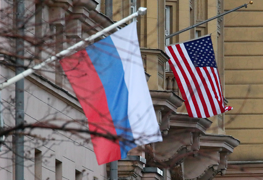 Flags representing Russia and the United States. Strategic stability talks between these nuclear powers will substantially determine the future of arms control. (Photo by Vladimir Gerdo\TASS via Getty Images)