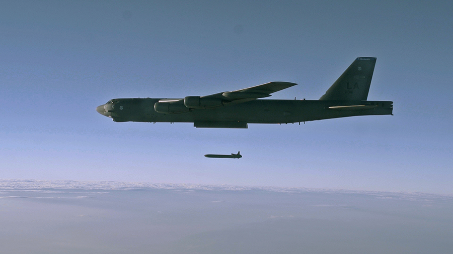 An AGM-86B air-launched cruise missile, shown here during a 2014 training exercise after being released from a B-52H Stratofortress over the Utah Test and Training Range. (Photo by U.S, Air Force)