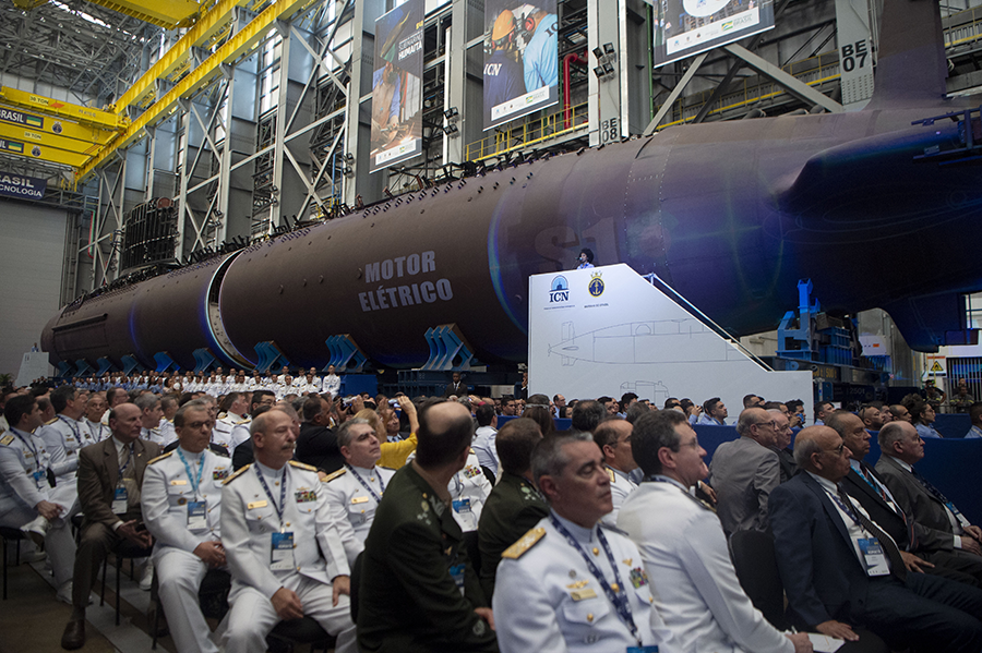 Brazil, a non-nuclear-weapon state with a program to develop nuclear-powered attack submarines, plans to power its first submarine with LEU fuel but has not forgone the right to use HEU. Photo from 2019 shows ceremony in Rio de Janeiro celebrating Brazil's French-designed, Brazilian-built Humaita submarine, which runs on diesel-electric propulsion. (Photo by Mauro Pimentel/AFP via Getty Images)