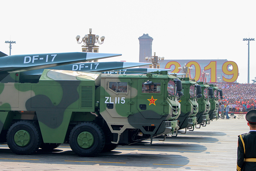 The DF-17 Dongfeng medium-range ballistic missile, pictured in a military parade in 2019, may be China's most well-known hypersonic system, although it is not believed to be the one involved in the July 27 test. (Photo by Zoya Rusinova\TASS via Getty Images)