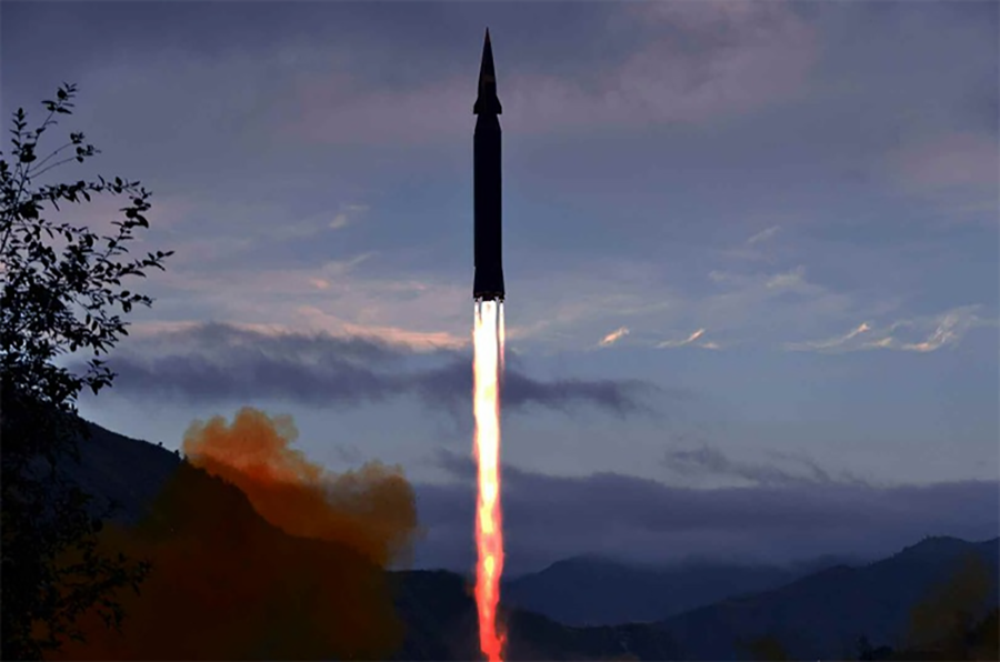 North Korea claimed the successful launch on Sept. 28 of a Hwasong-8 ballistic missile with a detached hypersonic glide vehicle. (Photo by KCNA/North Korean state media)