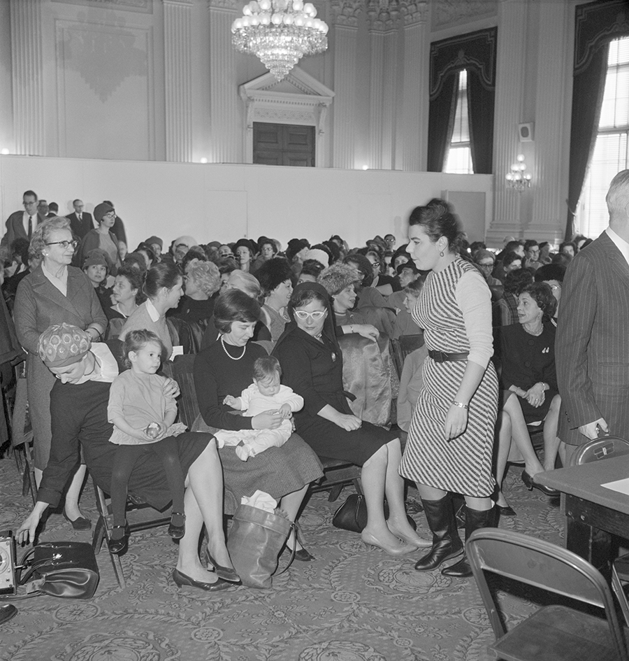 Women Strike for Peace gained clout and self-confidence when activists testified at a hearing of the House Un-American Activities Committee on December 11, 1962.  (Photo by Bettmann Archive/Getty Images)