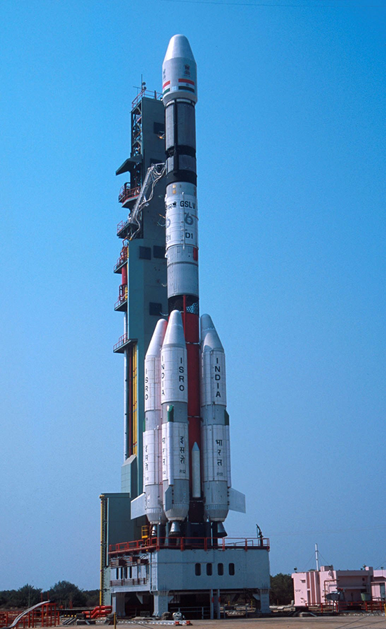 India unveils a second generation rocket, called the Geo Synchronous Launch Vehicle (GSLV). It is capable of placing 2,000 kilogram satellites in orbit roughly 36,000 kilometers above Earth. In 2001, the project was sanctioned by the United States under the Missile Technology Control Regime (MTCR). (Photo by Pallava Bagla/Corbis via Getty Images)