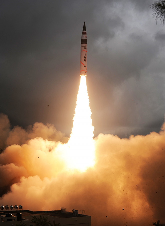 India in October tested an Agni-5 intercontinental ballistic missile, similar to the one shown here, in an apparent signal to China. (Photo by Pallava Bagla/Corbis via Getty Images)
