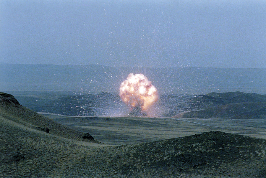 A Soviet-era SS-23 missile is destroyed in 1989 under the now-defunct Intermediate-range Nuclear Forces Treaty. (Photo by TASS via Getty Images)