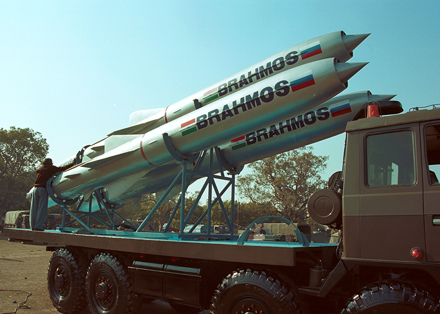 A version of the Brahmos cruise missile that India accidentally fired into Pakistan on March 9 due to a “technical malfunction.” Developed jointly by India and Russia, the missile has a range of 300 to 500 kilometers. Significantly, the missile did not hit a military target or civilians, and Pakistan did not fire back. (Photo by Pallava Bagla/Corbis via Getty Images)