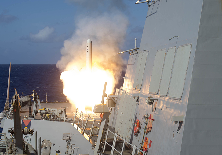 A Tomahawk cruise missile launches from the Arleigh Burke-class guided-missile destroyer USS Shoup (DDG 86) during a live-fire exercise, during Valiant Shield 2018 in the Philippine Sea September 18, 2018. (U.S. Navy photo)