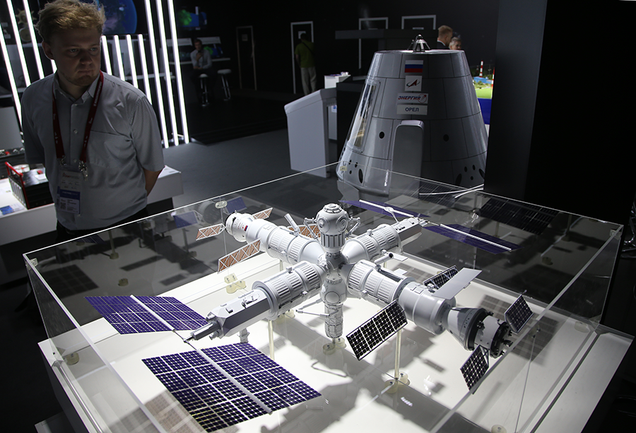 Russia in August unveiled a model of its planned new orbital space station at a military-industrial exhibition near Moscow. As tensions with the West rise, Russia has indicated that it will quit the International Space Station after 2024 to pursue its own project. (Photo by Contributor/Getty Images)