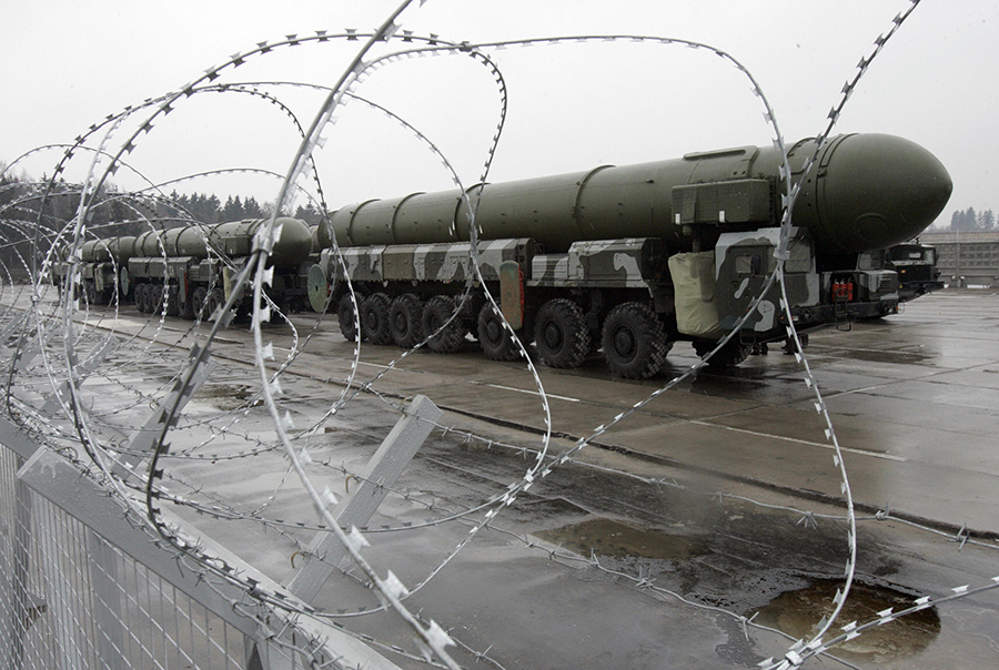 Intercontinental ballistic missiles such as this Russian Topol system, shown outside Moscow in 2008, will be off-limits to U.S. inspectors if Russia follows through on its threat to prohibit on-site inspections of nuclear-related weapons facilities that are now required under the New Strategic Arms Reduction Treaty. (Photo by Dima Korotayev/AFP via Getty Images)