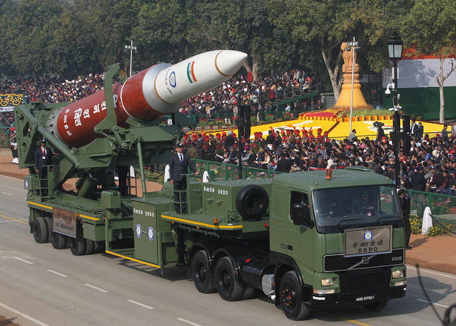 India displays an anti-satellite weapon during Republic Day Parade in New Delhi in January 2020. One of five countries to have conducted tests against satellites, India has not joined the ASAT ban. (Photo by Ramesh Pathania/Mint via Getty Images)