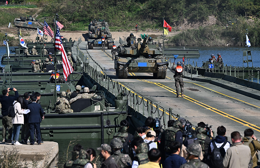 North Korea has cited recent military exercises between South Korea and the United States as a reason for ratcheting up tests of its missile arsenal. (Photo by Jung Yeon-Je/AFP via Getty Images)