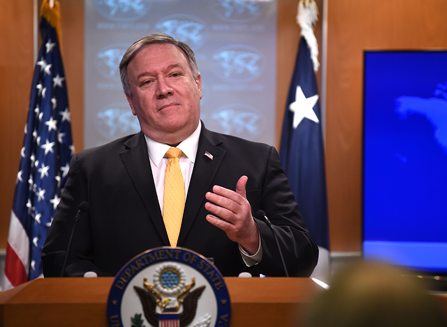 In February 2019, U.S. Secretary of State Mike Pompeo announced at a press briefing that the United States would withdraw from the Intermediate-Range Nuclear Forces Treaty with Russia. (Photo by Eric Baradat/AFP via Getty Images)