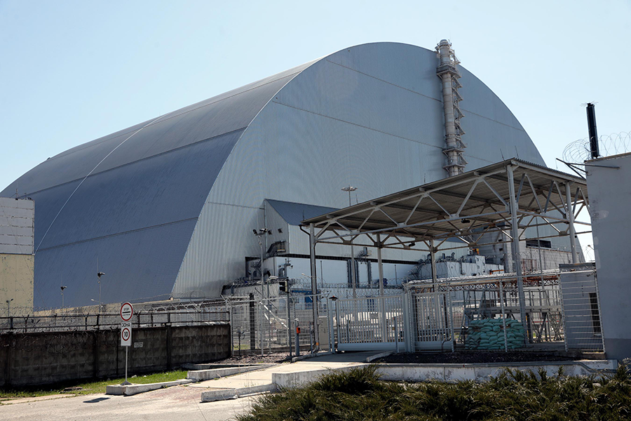 A multi-layered confinement structure at Ukraine’s Chernobyl nuclear power plant seals off the debris of the plant’s fourth reactor that resulted from the disastrous 1986 nuclear accident. (Photo by Hennadii Minchenko/ Ukrinform/Future Publishing via Getty Images)