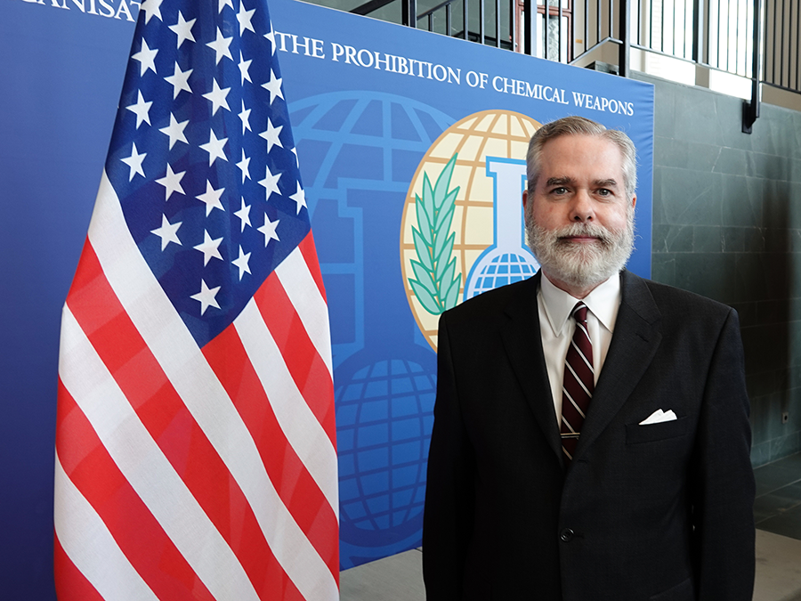 Joseph Manso, U. S. ambassador to the Organisation for the Prohibition of Chemical Weapons, says that “a violator of the norm against chemical weapons [such as Syria] will not be treated as a normal country.” (Photo: OPCW)