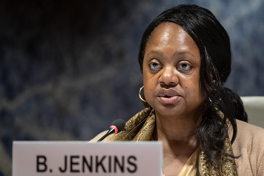 In February, Bonnie Jenkins, U.S. undersecretary of state for arms control and international security, outlined a U.S. proposal on the responsible military use of AI and autonomous weapons systems. She is pictured here during a session of the UN Conference on Disarmament in Geneva. (Photo by Fabrice Coffrini/AFP via Getty Images)