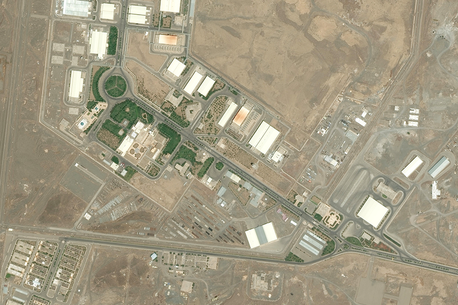 A 2015 view of Iran's uranium enrichment plant at Natanz. Much of it is built underground and protected by a thick concrete wall.  (Photo DigitalGlobe via Getty Images via Getty Images.)