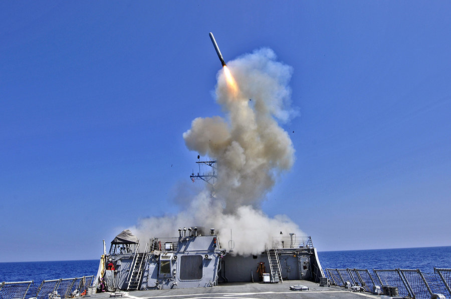 Japan, seeking to arm itself with new self-defense capabilities, plans to buy U.S.-made Tomahawk cruise missiles, such as this one launched by the U.S. Navy in 2011 during an operation in the Mediterranean Sea. (Photo by U.S. Navy via Getty Images)