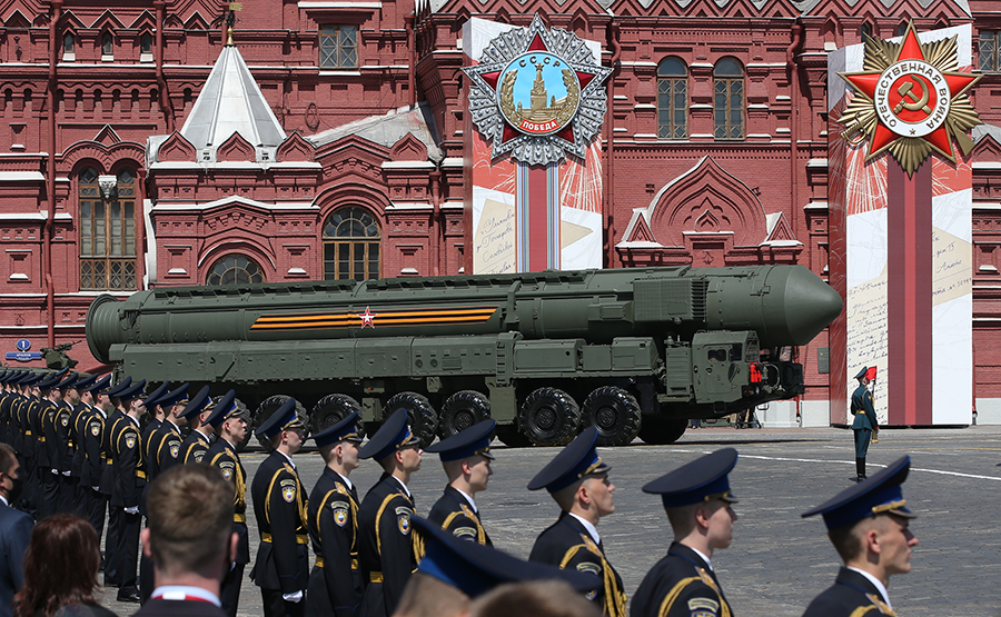 Russian intercontinental ballistic missile rolls along Red Square during a military parade on June 24, 2020 in Moscow. (Photo by Mikhail Svetlov/Getty Images)