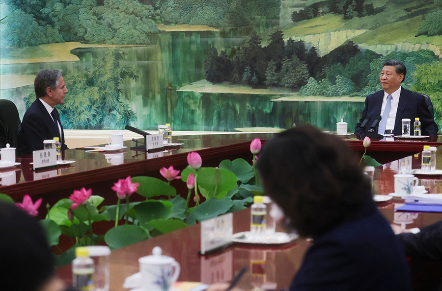 South Korea security considerations are affected by the fact that the primary strategic priority of the United States is China. Here, U.S. Secretary of State Antony Blinken meets Chinese President Xi Jinping in Beijing in June. (Photo by Leah Millis/POOL/AFP via Getty Images)
