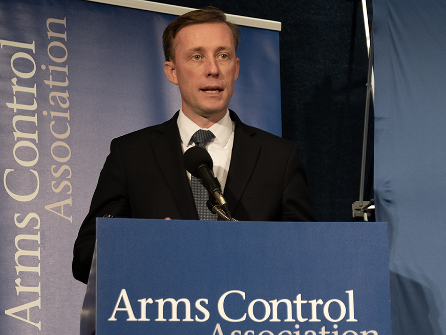 National Security Advisor Jake Sullivan addresses the Arms Control Association’s Annual Meeting, June 2, 2023 in Washington, D.C. (Photo credit: Allen Harris, ACA).