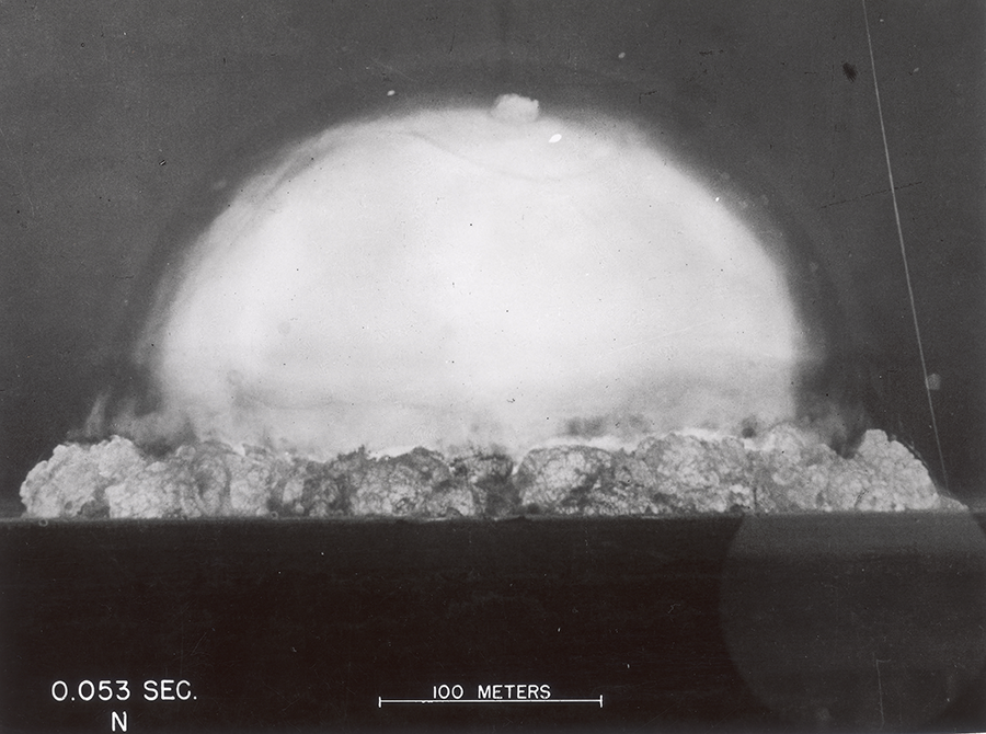 Image labeled ‘0.053 Sec’ of the first nuclear test, codenamed ‘Trinity’, conducted by Los Alamos National Laboratory at Alamogordo, New Mexico, July 16, 1945. (Photo by Fotosearch/Getty Images)