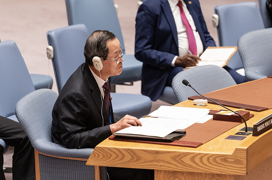 North Korea’s UN Ambassador Kim Song made a rare appearance at the UN Security Council in July to defend his government’s expanding nuclear weapons program. (Photo by Lev Radin/Pacific Press/LightRocket via Getty Images)