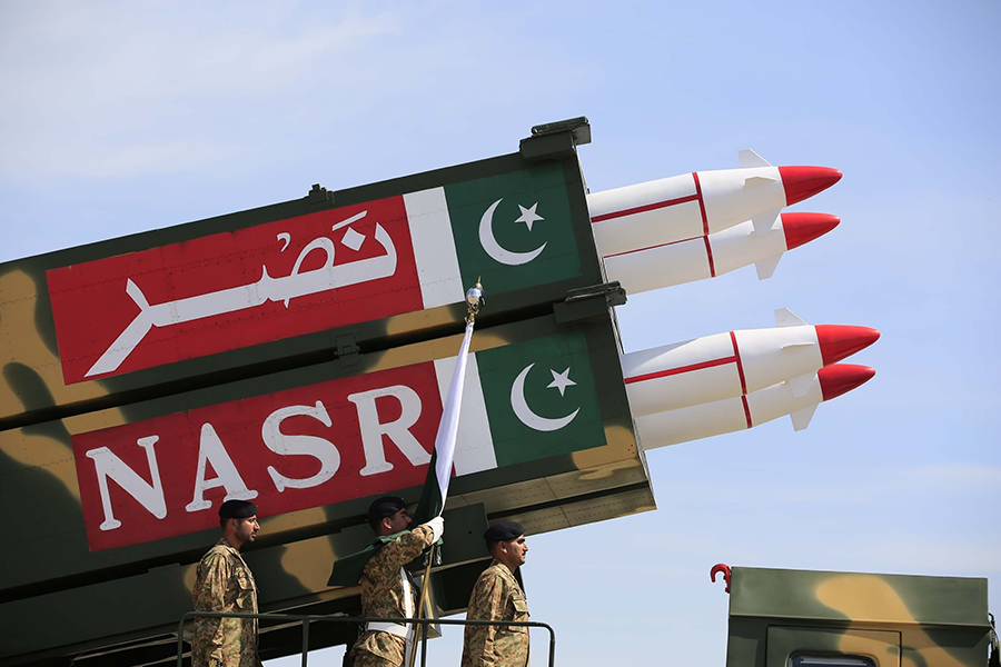 The Nasr multi-tube ballistic missile is displayed during the Pakistan Day military parade in Islamabad in March 2015.  (Photo by Metin Aktas/Anadolu Agency/Getty Images)