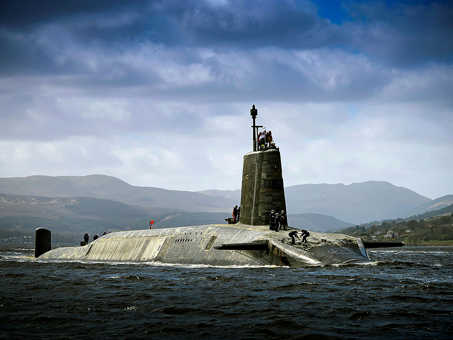 If the United States redeploys nuclear weapons to the United Kingdom for the first time in 15 years, they would be in addition to the 225 nuclear warheads that the UK has available for its submarine-launched ballistic missiles such as the Trident ballistic missile on this Vanguard class submarine. (Photo by Thomas McDonald courtesy of the UK Ministry of Defence)
