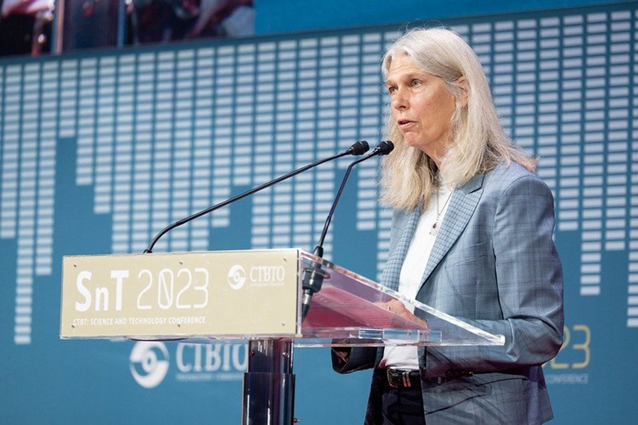 Jill Hruby, administrator of the U.S. National Nuclear Security Administration, speaking at a recent Comprehensive Test Ban Treaty (CTBT) conference, says the United States has “no plans” to resume the nuclear testing it halted in 1992 but will conduct “subcritical experiments.” (Photo courtesy of NNSA)