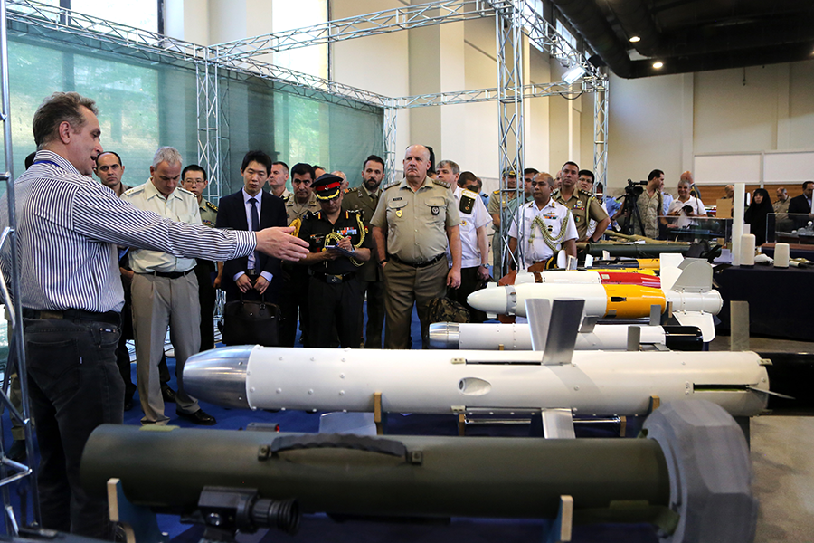 Forty-eight states have declared their commitment to countering Iranian missile activities, including what some experts say is Iran’s sale of drones to Russia for use in the war against Ukraine. In this photo, domestically produced Iranian defense equipment and weapons is exhibited during a defense industry fair in Tehran in August.  (Photo by Fatemeh Bahrami/Anadolu Agency via Getty Images)