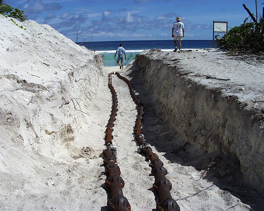 Cable is laid on Wake Island as part of a complex hydroacoustic system that allows the Preparatory Commission for Comprehensive Nuclear-Test-Ban Treaty Organization (CTBTO) to monitor potential nuclear tests by means of sound waves in the water. (Photo courtesy of CTBTO Public Information)