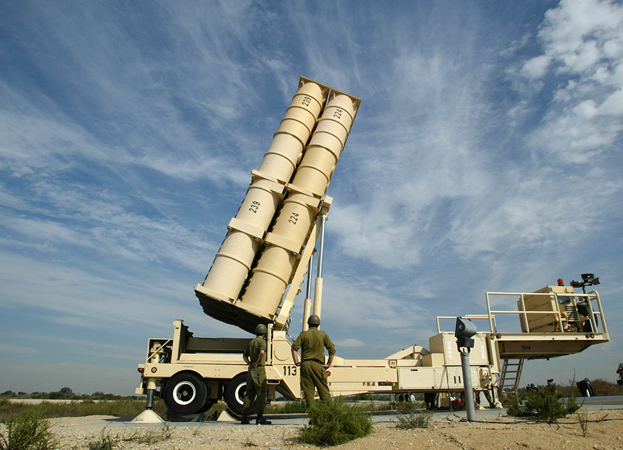 A version of the Arrow-3 missile defense system that Israel on November 9 used to shoot down a ballistic missile, marking the system’s first combat interception.  (Photo by Sven Nackstrand/AFP via Getty Images)