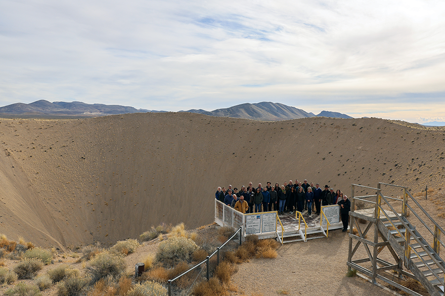 Nongovernmental organization experts and teams from the National Nuclear Security Administration and the Nevada National Security Site at the site’s Sedan Crater. (Photo by the U.S. National Nuclear Security Administration)
