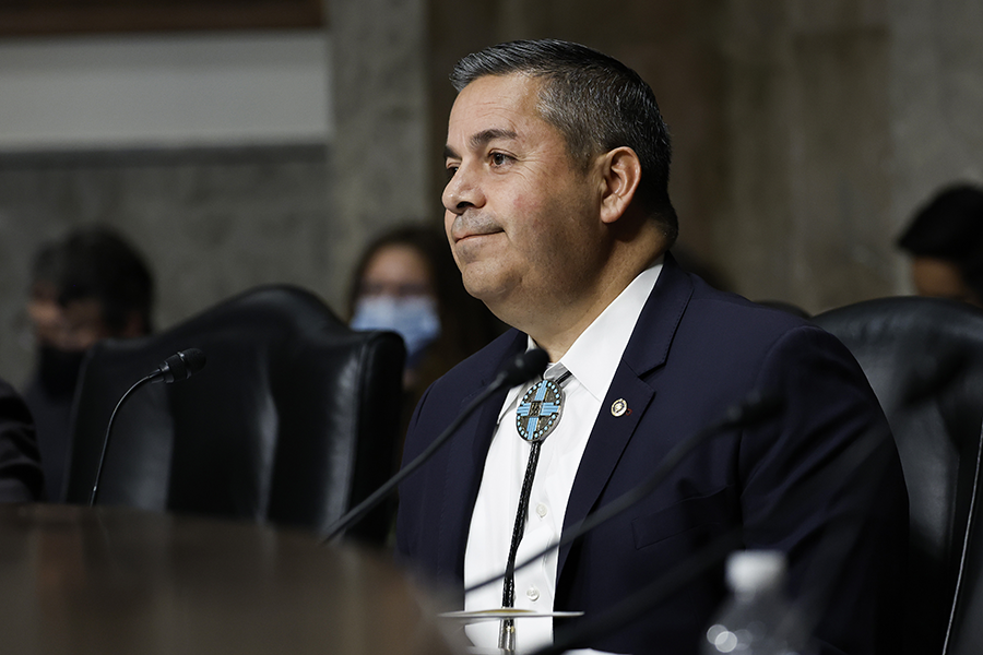 Sen. Ben Ray Luján (D-N.M.), seen here at a Senate committee hearing, has been a leader in the effort to expand U.S. compensation for victims of U.S. nuclear testing-related activities. (Photo by Anna Moneymaker/Getty Images)