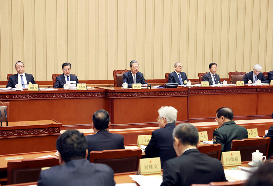 The Standing Committee of the National People’s Congress, China’s national legislative body, meets in Beijing on Feb. 26, two months after it dismissed nine senior military officials of the People’s Liberation Army. (Photo by Liu Weibing/Xinhua via Getty Images)
