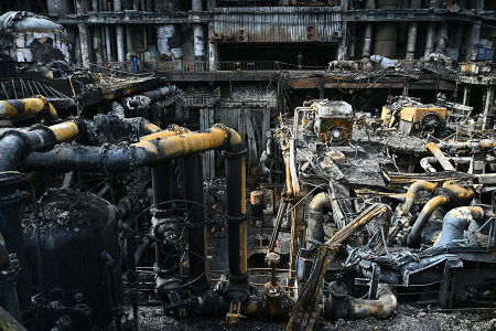 The war in Ukraine is overshadowing geopolitics and making it harder for Russia and the United States to re-engage in disarmament and nonproliferation negotiations. In mid-April, a power plant serving Kiev was destroyed by Russia missiles, Ukrainian officials said. (Photo by Genya Savilov/AFP via Getty Images)