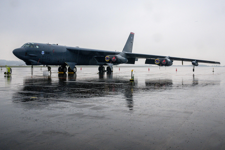 Nuclear-capable strategic bombers such as this U.S. B-52H aircraft parked at a South Korean Air Force base in October are among the weapons covered by the New Strategic Arms Reduction Treaty. Signed by Russia and the United States, the treaty is due to expire in February 2026 if a follow-on agreement is not negotiated. (Photo by Anthony Wallace/AFP via Getty Images)