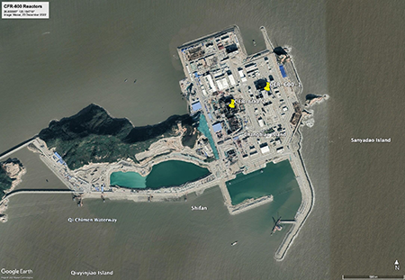 In its annual report on Chinese military power, the Pentagon assesses that Beijing has completed one of its two fast breeder reactors at Xiapu to support the country’s expanding nuclear arsenal. (Satellite image by Maxar Technologies and Google Earth)