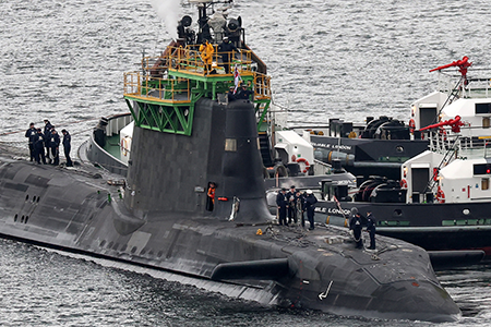 HMS Artful, an Astute-class nuclear-powered fleet submarine, is a central feature of the UK nuclear arsenal. UK Prime Minister Keir Starmer has put forward a plan to increase defense spending to 2.5 per cent of GDP by 2027. (Photo by Jeff J Mitchell/Getty Images)
