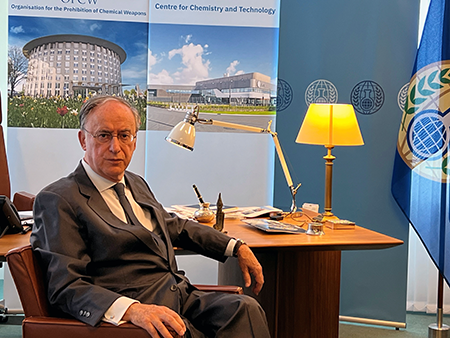 Fernando Arias, director-general of the Organisation for the Prohibition of Chemical Weapons, at his OPCW office. (Photo courtesy of OPCW)