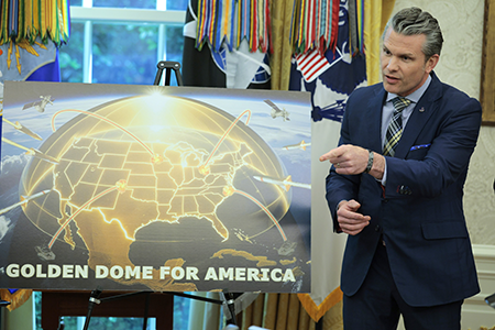 U.S. Secretary of Defense Pete Hegseth speaks at the White House May 20 as President Donald Trump announced his plans for the “Golden Dome,” a national missile defense system. (Photo by Chip Somodevilla/Getty Images)