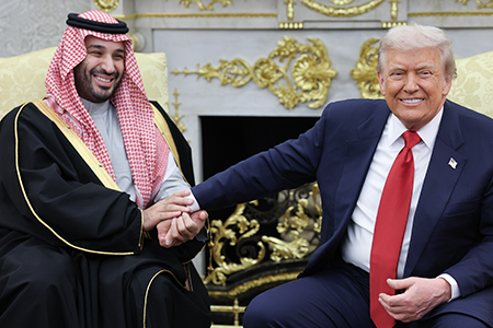 U.S. President Donald Trump (R) hosts Saudi Crown Prince Mohammed bin Salman at the White House Nov. 18. The two countries announced a nuclear cooperation deal but details are sparse. (Photo by Win McNamee/Getty Images)